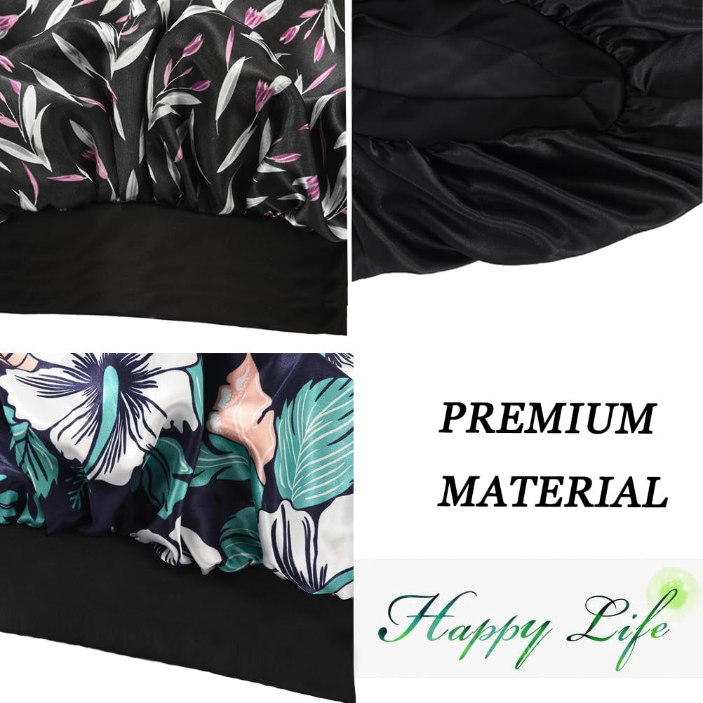 Luxurious Silk Satin Bonnets for Women - 3 Pcs Soft Elastic Hair Wraps for Comfortable Sleep and Hair Care