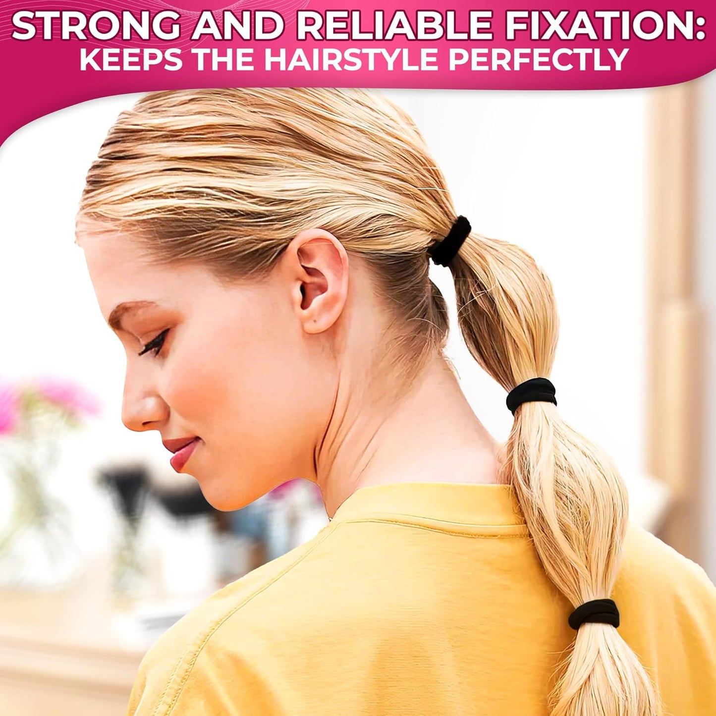 100 Soft Black Hair Ties - Seamless Cotton Ponytail Holders for All Hair Types - Gentle, Durable, and No Damage Design - Perfect for Everyday Use and Valentine's Day Gifts