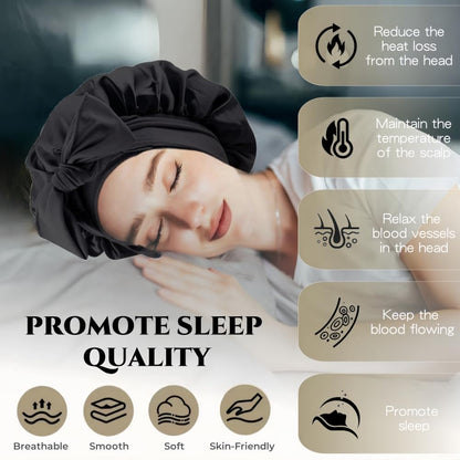 Luxurious Adjustable Silk Bonnet for Women - Perfect for Curly Hair and Sleeping, Stylish Black Design, Large Size