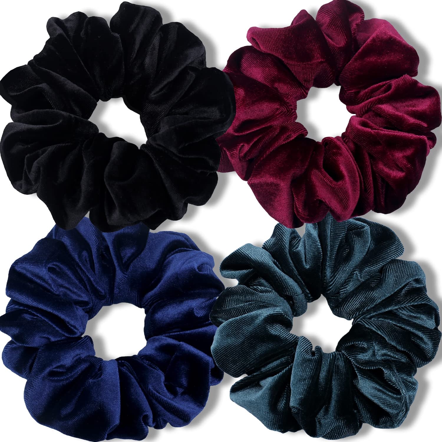 Extra Large Velvet Scrunchies for Thick Hair - Premium Soft Jumbo 4 Pack in Dark Colors