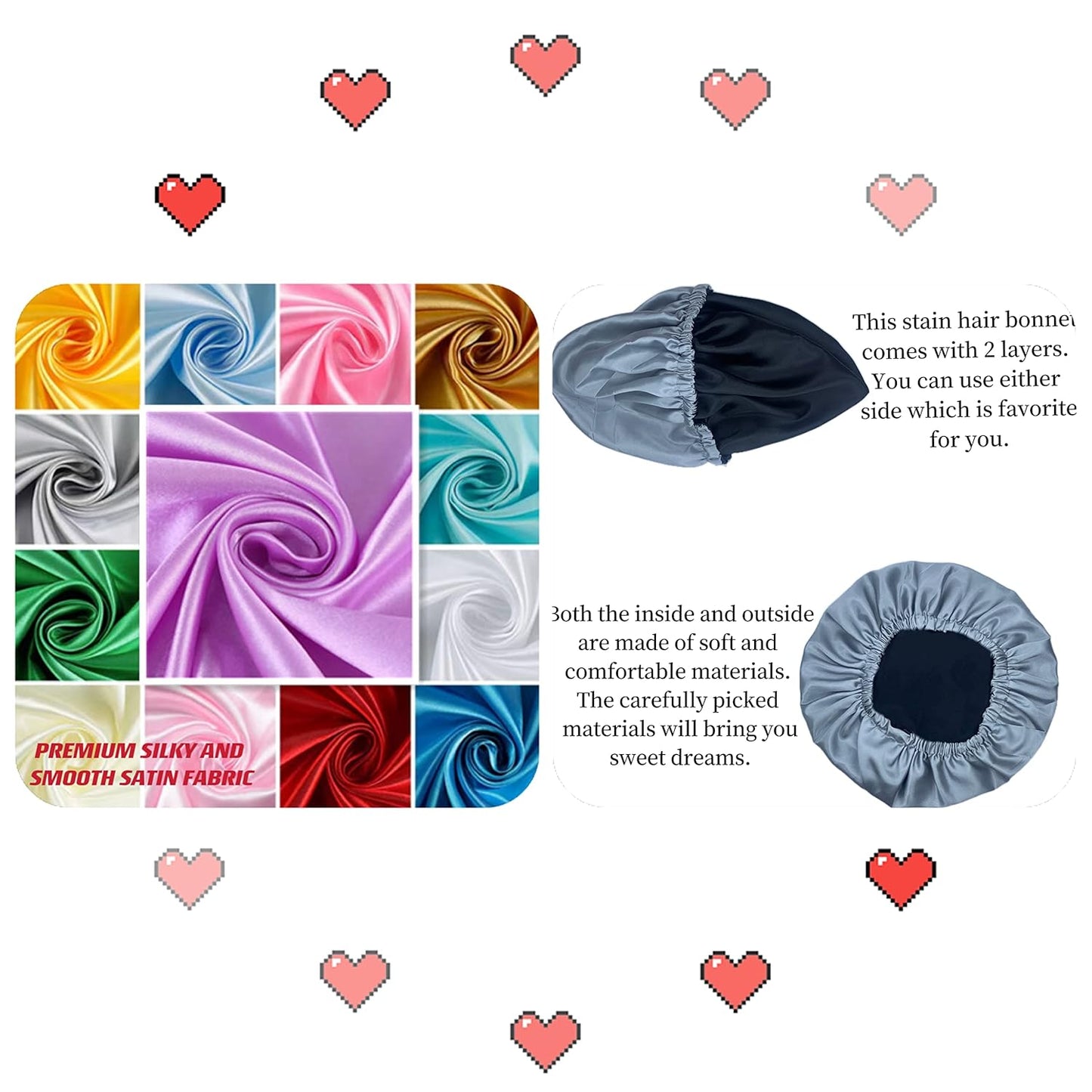Experience Luxurious Sleep with Our 2 Pack Reversible Satin & Silk Hair Bonnets – Perfect for Protecting Your Hair Overnight