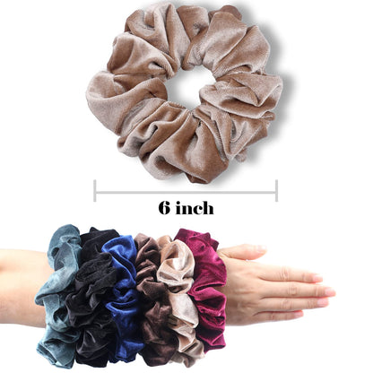 Extra Large Velvet Scrunchies for Thick Hair - Premium Soft Jumbo 4 Pack in Dark Colors