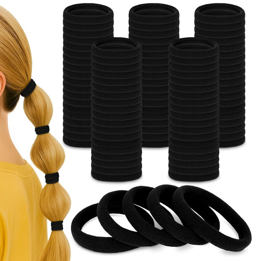 100 Soft Black Hair Ties - Seamless Cotton Ponytail Holders for All Hair Types - Gentle, Durable, and No Damage Design - Perfect for Everyday Use and Valentine's Day Gifts