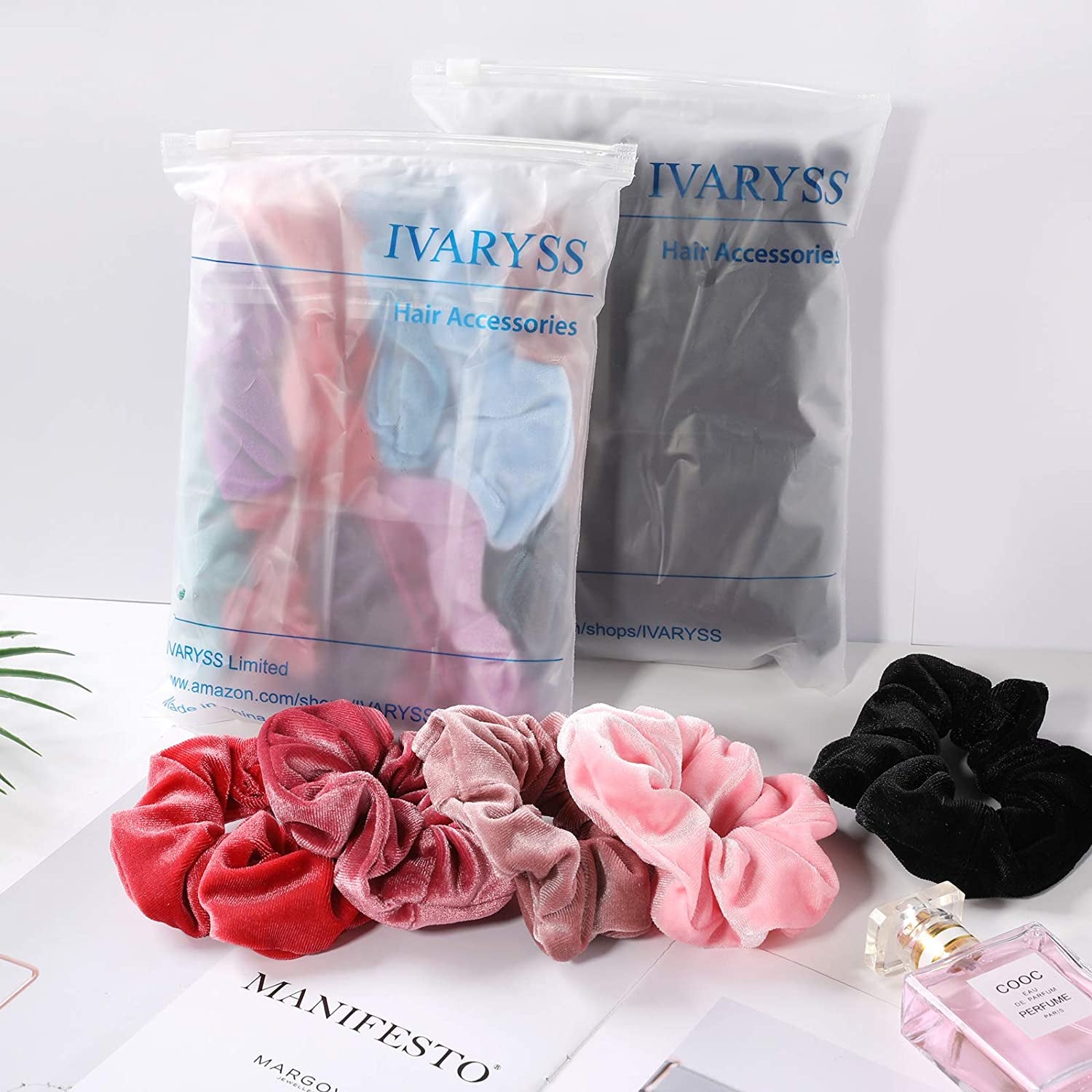 Extra Large Velvet Scrunchies for Thick Hair - Premium Soft Jumbo 4 Pack in Dark Colors