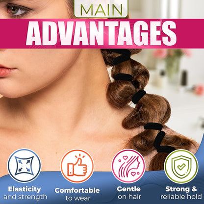 100 Soft Black Hair Ties - Seamless Cotton Ponytail Holders for All Hair Types - Gentle, Durable, and No Damage Design - Perfect for Everyday Use and Valentine's Day Gifts