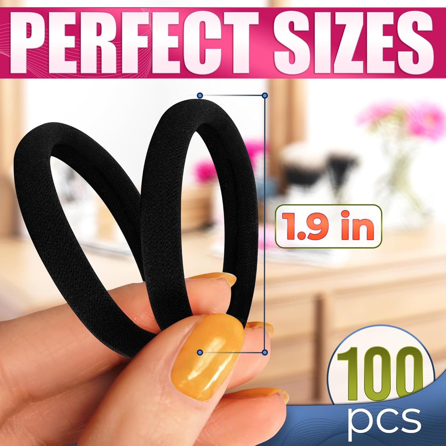 100 Soft Black Hair Ties - Seamless Cotton Ponytail Holders for All Hair Types - Gentle, Durable, and No Damage Design - Perfect for Everyday Use and Valentine's Day Gifts
