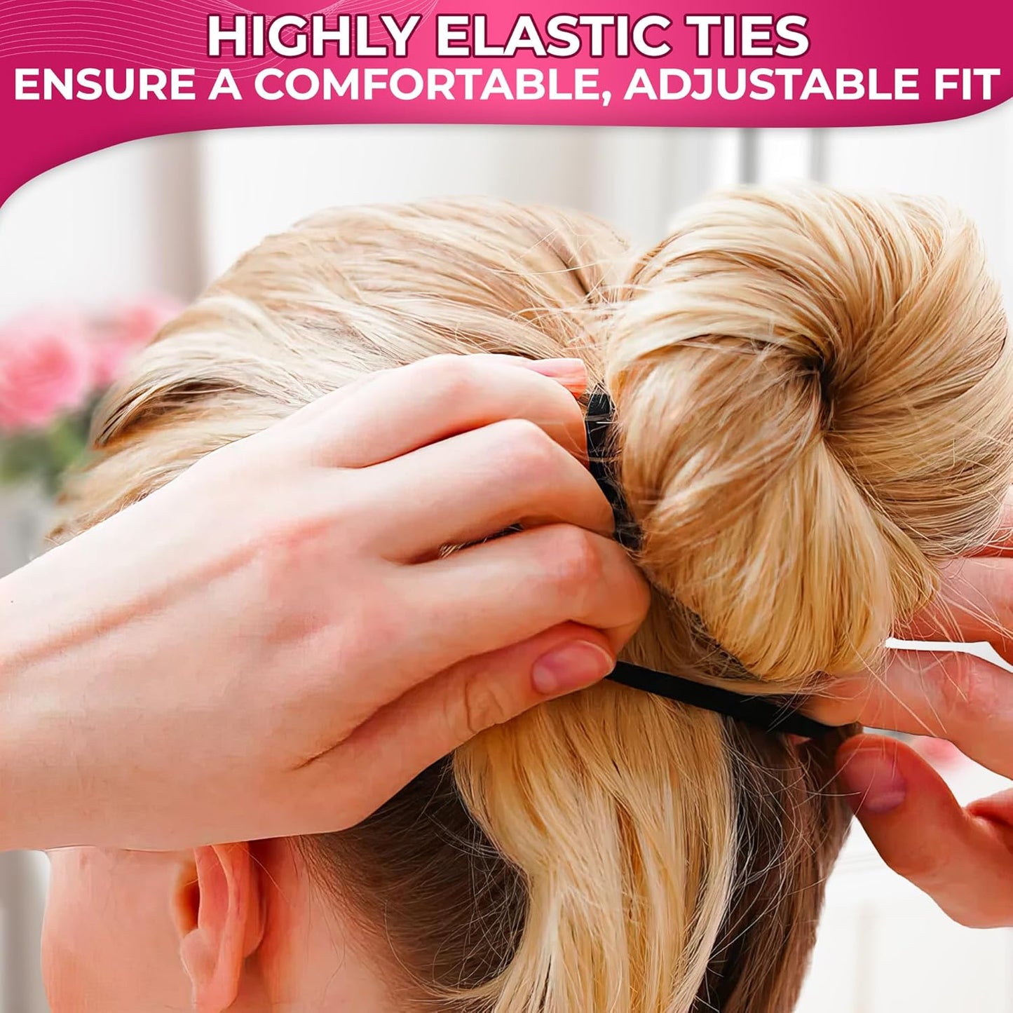 100 Soft Black Hair Ties - Seamless Cotton Ponytail Holders for All Hair Types - Gentle, Durable, and No Damage Design - Perfect for Everyday Use and Valentine's Day Gifts