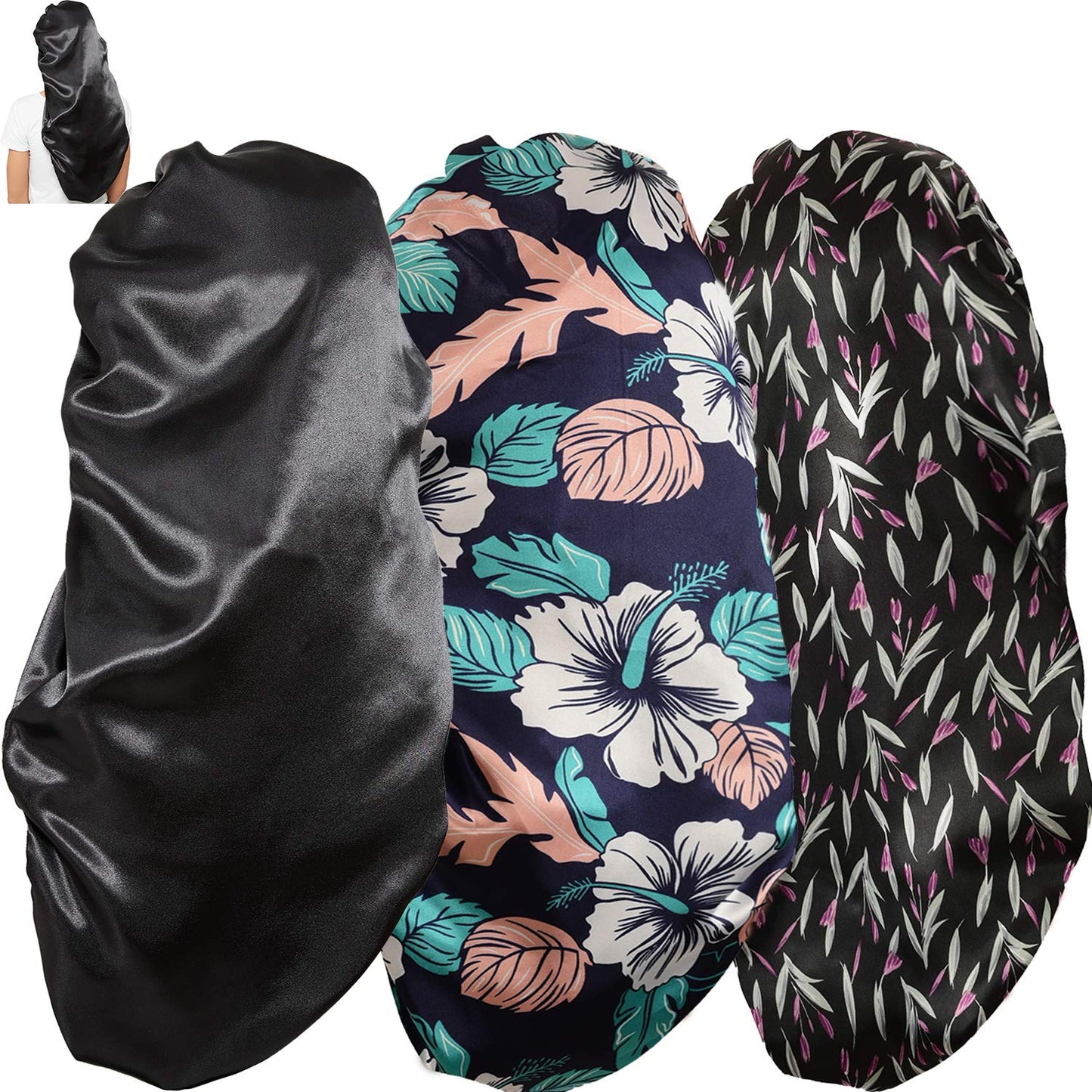 Luxurious Silk Satin Bonnets for Women - 3 Pcs Soft Elastic Hair Wraps for Comfortable Sleep and Hair Care