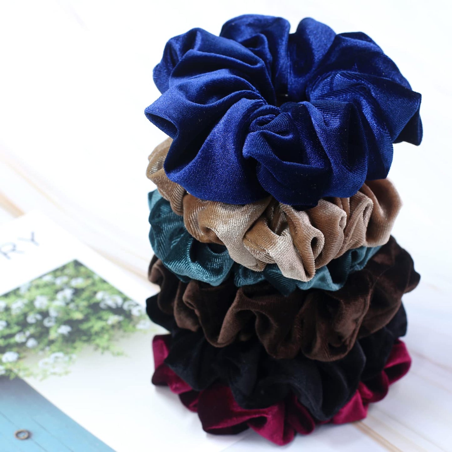 Extra Large Velvet Scrunchies for Thick Hair - Premium Soft Jumbo 4 Pack in Dark Colors